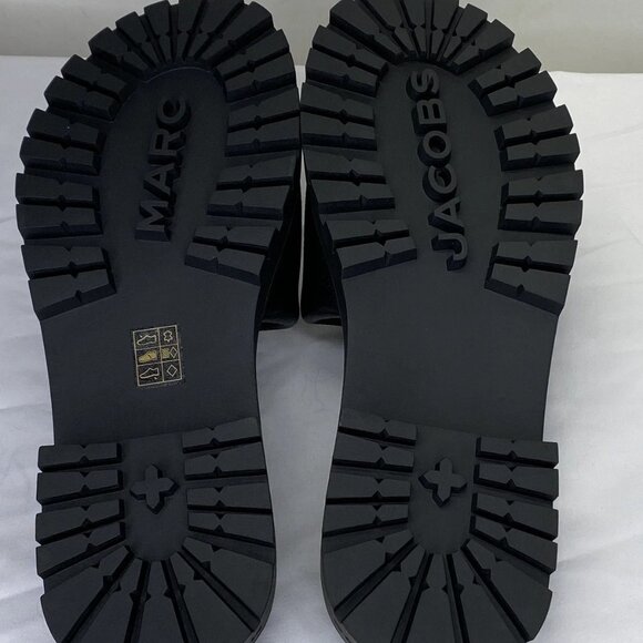 NEW MARC JACOBS Women’s Lug Sole Slide Sandals Black Size 10 Leather Low Heel - Picture 2 of 7